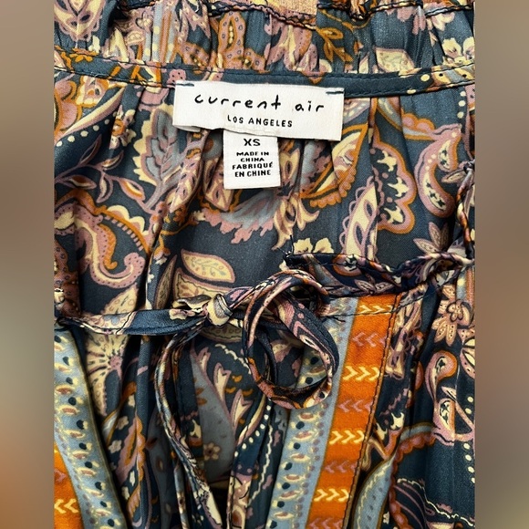 CURRENT AIR Floral Paisley Print Pleated Skirt Smocked Dress Tie at Neckline - Picture 8 of 11